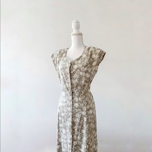 vintage beige maxi dress with cream roses